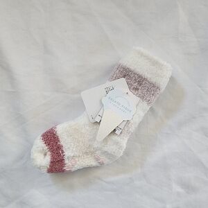 Gelato Pique Cozy Fuzzy Socks - White with Mauve Stripes (baby)